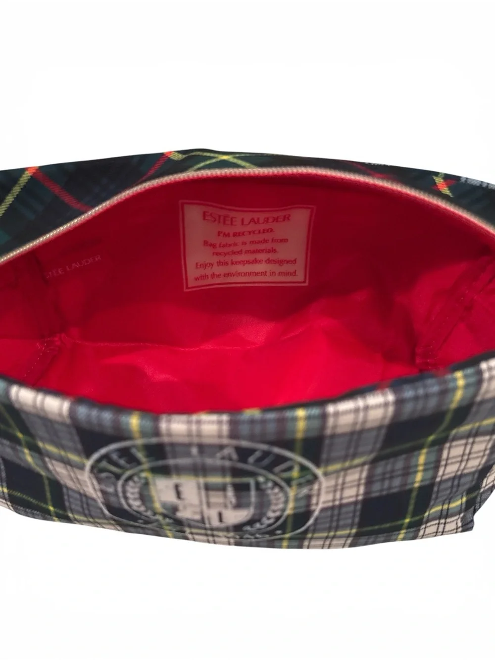 Estee Lauder Plaid Cosmetic Case in Black, Green, Red & Yellow